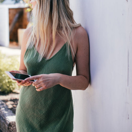 Green backless gown