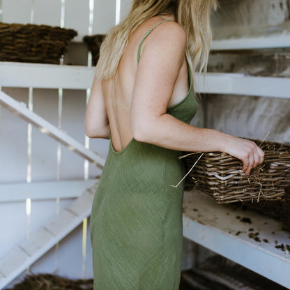 Green backless gown