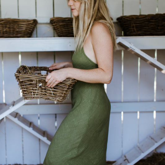 Green backless gown